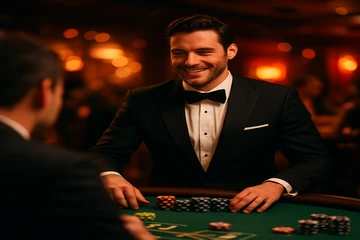 স্বর্ণময় কয়েন ও রুলেটের প্রাণবন্ত ক্যাসিনো দৃশ্য