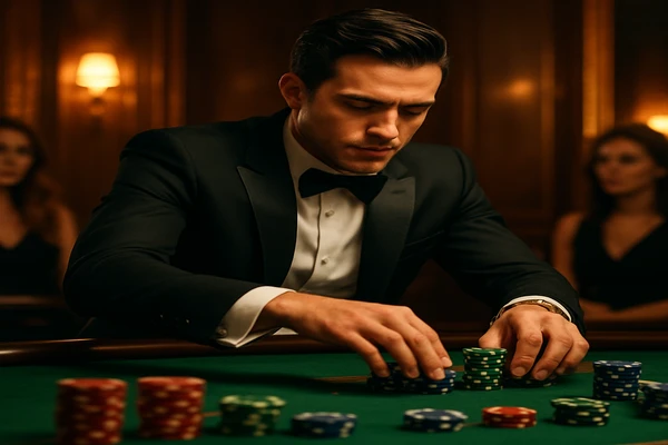 একজন নারী ল্যাপটপে অনলাইন গেম উপভোগ করছেন, চারদিকে আলোকিত ক্যাসিনো-আভা যেন জেগে উঠেছে